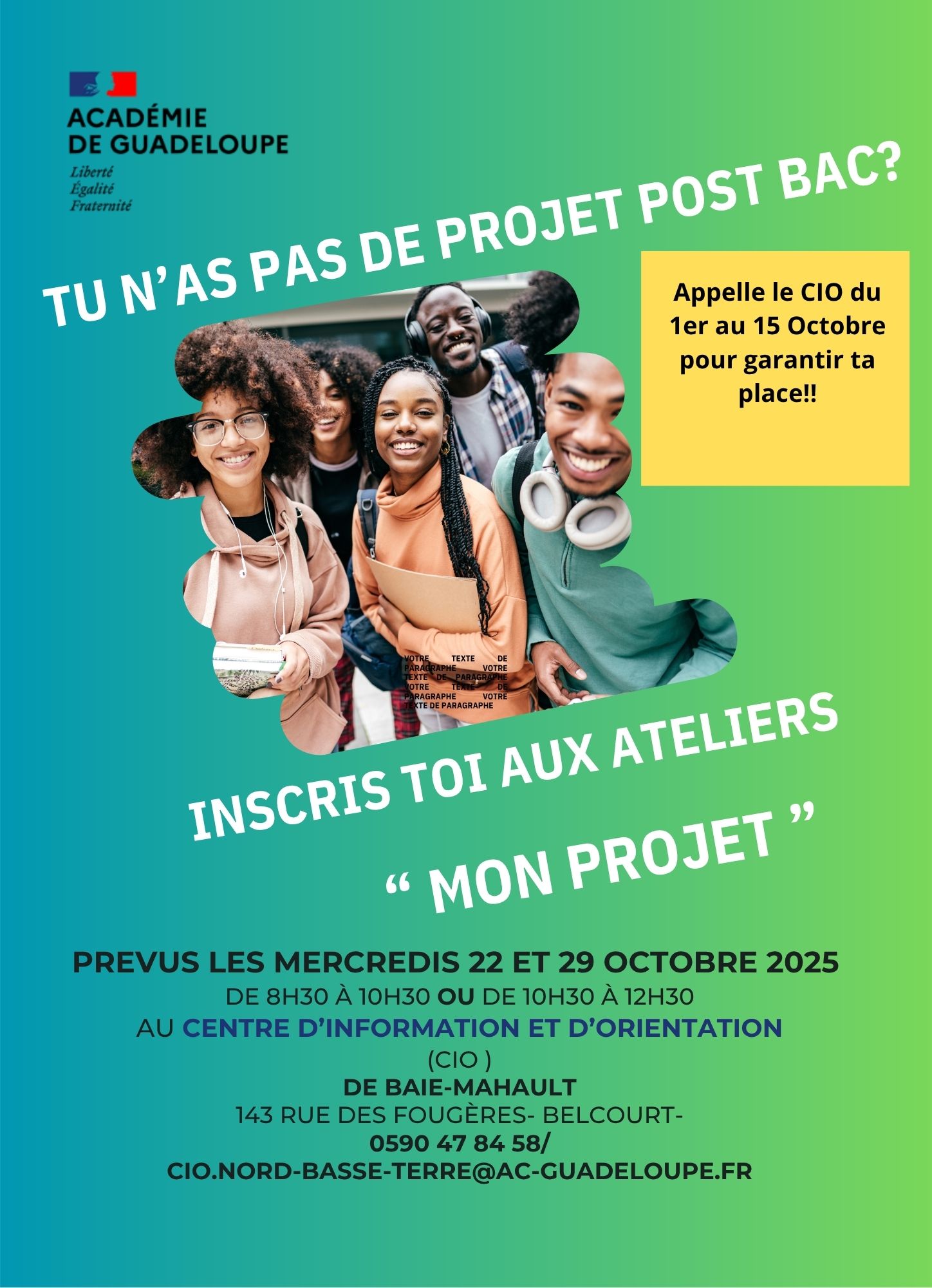 Affiche Ateliers "Mon projet" novembre 2025 par le CIO